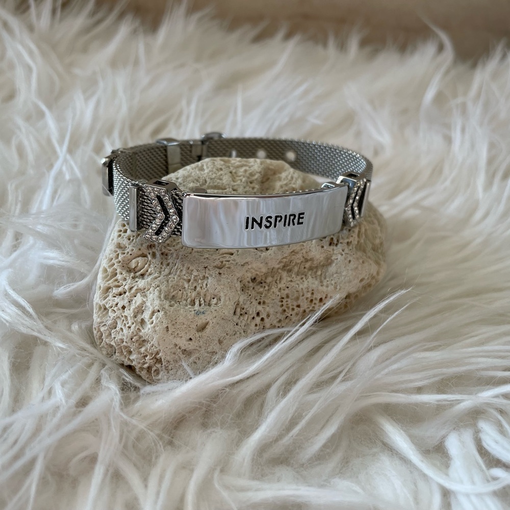 KEEP Collective Silver Mesh Bracelet with Inspire and 2 Double Arrow Charms